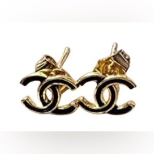 Elegant Gold and Black Interlocking CC Style Earrings Fashion Jewelry